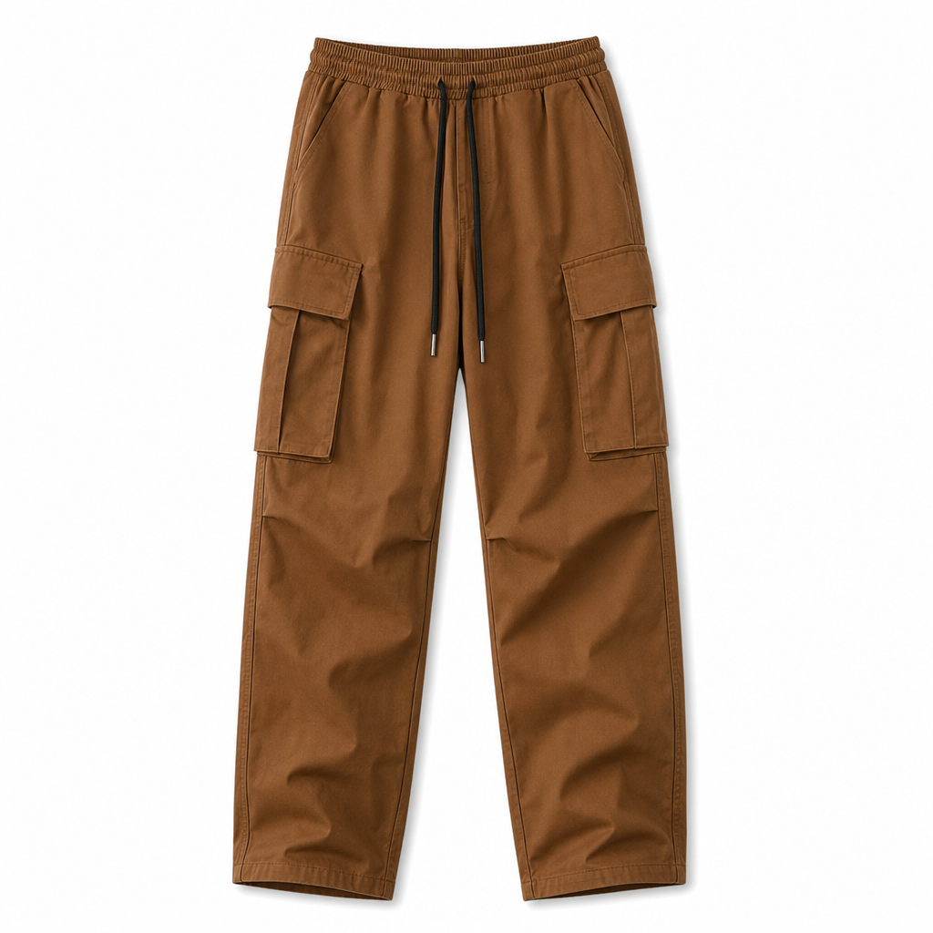 Men's Casual Drawstring Cargo Pants, Loose Fit with Large Pockets
