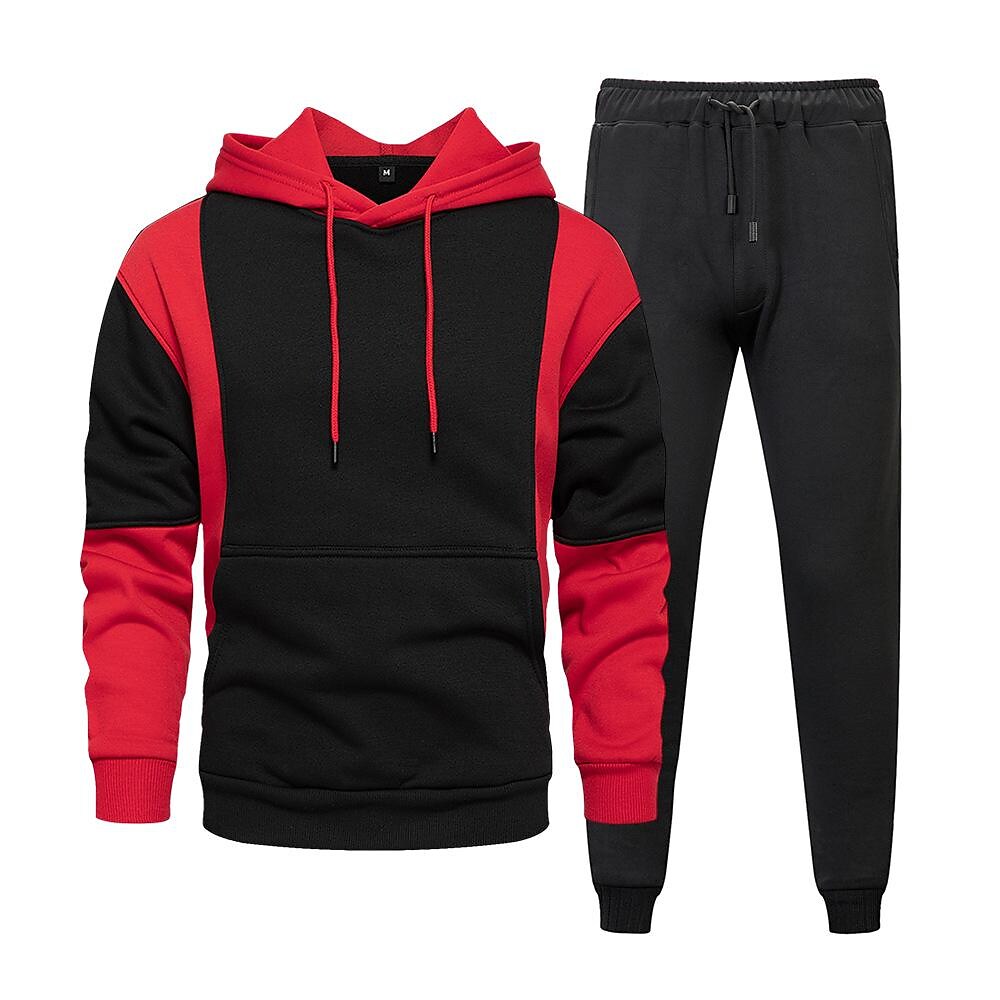 Men's Color Block Casual Long-sleeved Hoodie Tracksuit