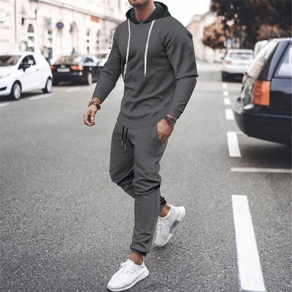 Men's Contrast Hoodied Trendy Pullover Tracksuit